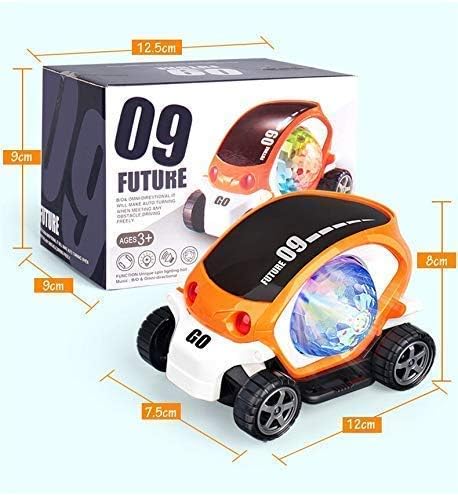 360 Degree Rotating Stunt Car, Bump and Go Toy with 4D Lights and Sounds Musical Car Toy 09 Future Car 3+ Years (Orange)