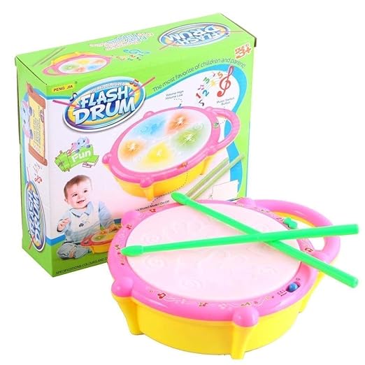 Battery Operated Flash Drum with Multi Color 3D Lights, Music for Baby Kids 1+ Years