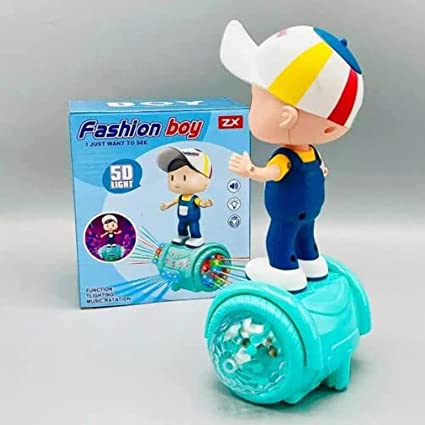 1694 Super Fashion Boy Musical Toy Battery Operated 360 Degree Rotating Musical Dancing Boy 5D Light & Sound Toy with Bump & Go Action for Kids