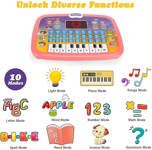 Kids Educational Computer Piano Display Led Screen, with Music and Buttons | Educational Laptop Learner