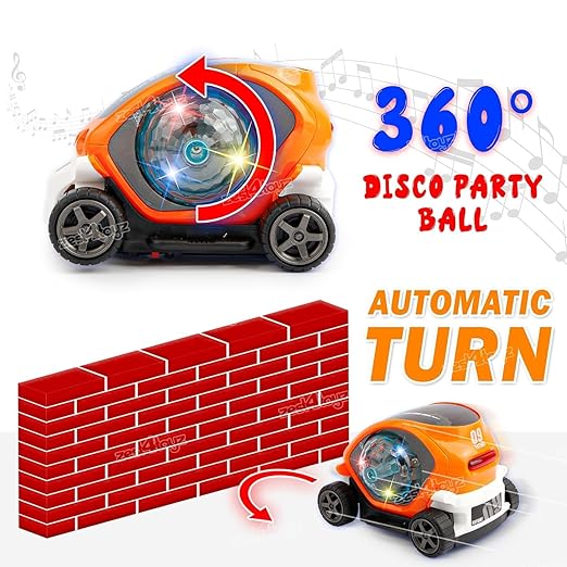 360 Degree Rotating Stunt Car, Bump and Go Toy with 4D Lights and Sounds Musical Car Toy 09 Future Car 3+ Years (Orange)