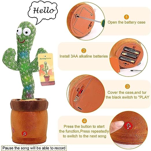 Dancing Cactus Talking Toy, Cactus Plush Toy, Wriggle & Singing Recording Repeat What You Say Funny Education Toys